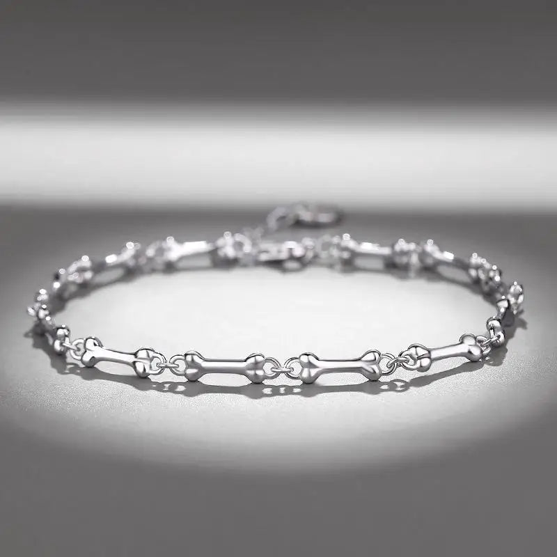 925 Silver Dog Bone Chain Bracelet Platinum Plated Womens Jewelry