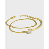 925 Silver Double Chain Charm Bracelet Zircon Femme