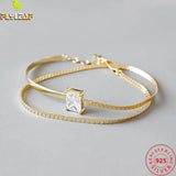 925 Silver Double Chain Charm Bracelet Zircon Femme