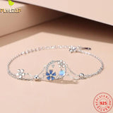 925 Silver Moonstone Flower Bracelet Platinum Plated