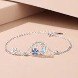 925 Silver Moonstone Flower Bracelet Platinum Plated