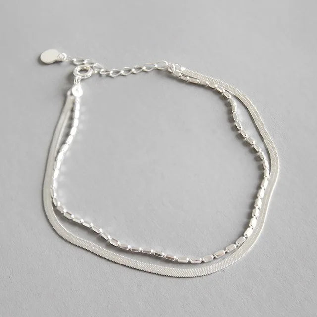 925 Silver Double Layer Snake Bone Chain Bracelets for Women