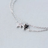 925 Silver Double Layers Stars Chain Bracelet Clear Stone GTLS347