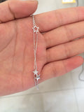 925 Silver Double Layers Stars Chain Bracelet Clear Stone GTLS347