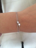 925 Silver Double Layers Stars Chain Bracelet Clear Stone GTLS347