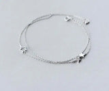 925 Silver Double Layers Stars Chain Bracelet Clear Stone GTLS347
