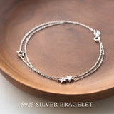 925 Silver Double Layers Stars Chain Bracelet Clear Stone GTLS347