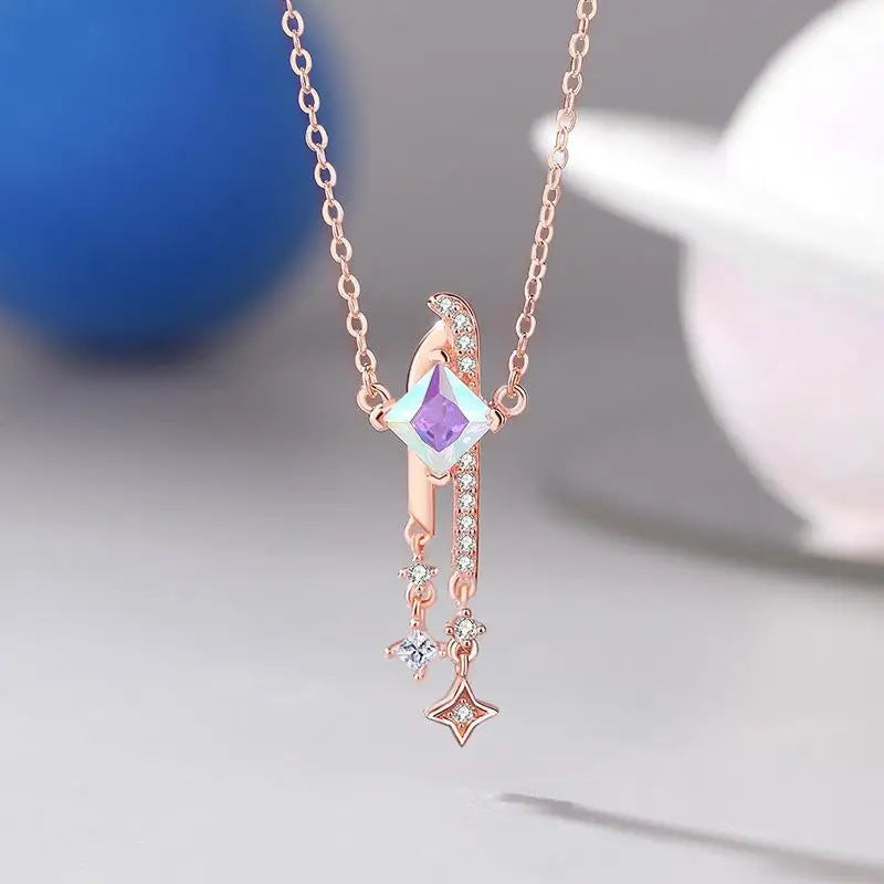 925 Sterling Silver Dream Star Pendant Necklace Women Rose Plating
