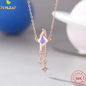 925 Sterling Silver Dream Star Pendant Necklace Women Rose Plating