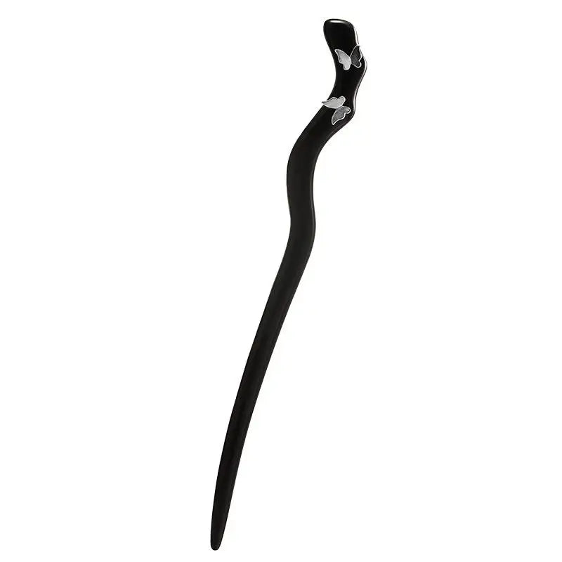 925 Silver Ebony Butterfly Hair Sticks Women Chinese Hanfu Hair Accessories