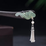 925 Silver Ebony Jade Tassel Wishes Hair Sticks Chinese Style Hanfu Accessories
