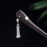 925 Silver Ebony Jade Tassel Wishes Hair Sticks Chinese Style Hanfu Accessories