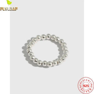 925 Sterling Silver Elastic Rope Bead Anxiety Rings for Women