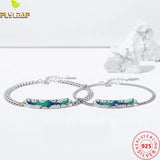 925 Silver Enamel Aurora Couple Open Bracelet Romantic Accessories