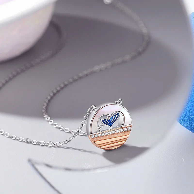 925 Silver Enamel Fish Couple Necklace for Romantic Couples