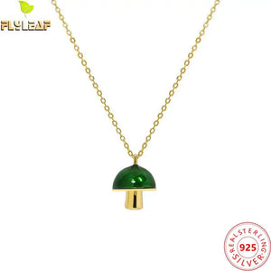 925 Sterling Silver Enamel Mushroom Pendant Necklace for Women