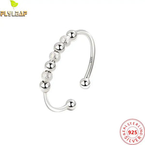 925 Sterling Silver Fidget Matte Bead Ring for Women Anxiety Relief Jewelry