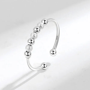 925 Sterling Silver Fidget Matte Bead Ring for Women Anxiety Relief Jewelry