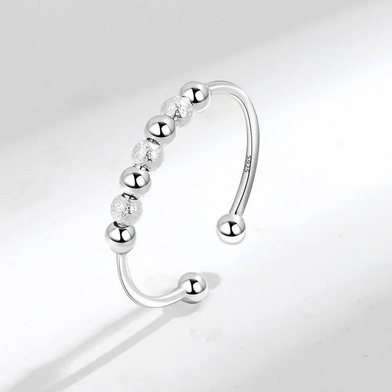 925 Sterling Silver Fidget Matte Bead Ring for Women Anxiety Relief Jewelry
