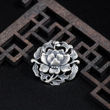 925 Sterling Silver Flower Brooch Chinese Style Femme Vintage