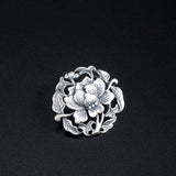 925 Sterling Silver Flower Brooch Chinese Style Femme Vintage