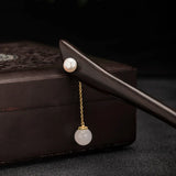 925 Silver Flower Pearl Jade Ebony Hair Sticks Women Chinese Hanfu Hairpin