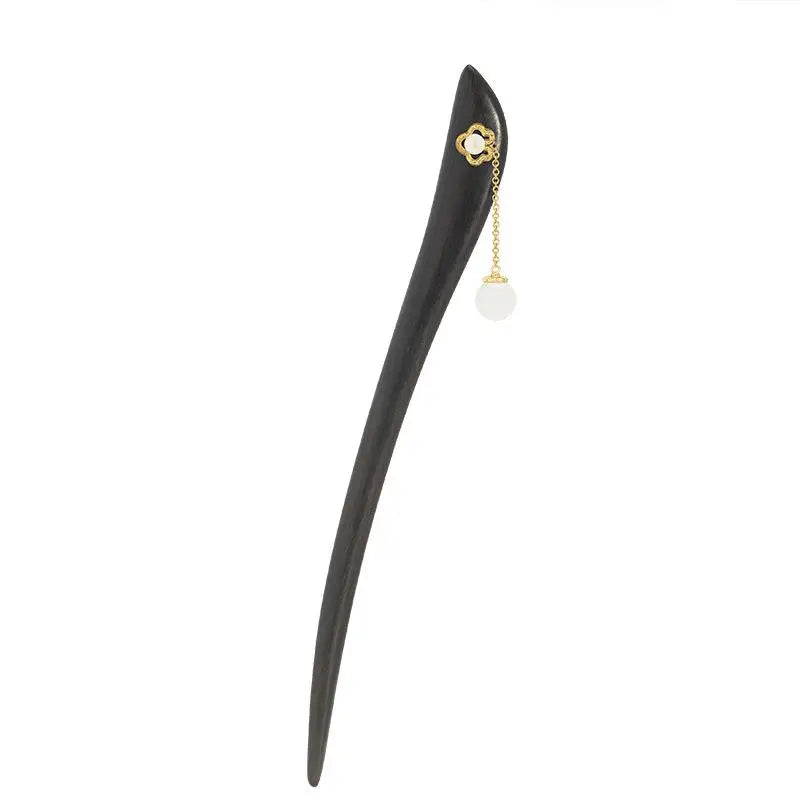 925 Silver Flower Pearl Jade Ebony Hair Sticks Women Chinese Hanfu Hairpin
