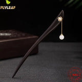 925 Silver Flower Pearl Jade Ebony Hair Sticks Women Chinese Hanfu Hairpin