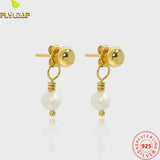925 Silver Freshwater Pearl Beads Stud Earring 18k Plating