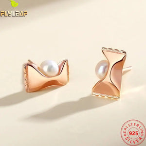 925 Silver Freshwater Pearl Candy Stud Earrings Rose Plating