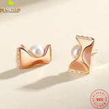 925 Silver Freshwater Pearl Candy Stud Earrings Rose Plating