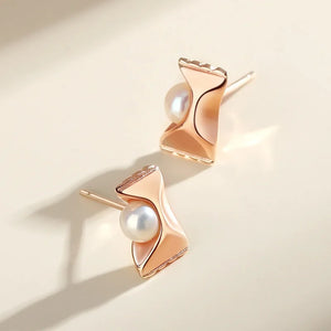 925 Silver Freshwater Pearl Candy Stud Earrings Rose Plating