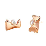 925 Silver Freshwater Pearl Candy Stud Earrings Rose Plating