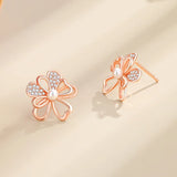 925 Silver Freshwater Pearl Hibiscus Stud Earrings Rose Plating