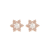 925 Silver Freshwater Pearl Snowflake Stud Earrings Rose Plated Women Jewelry