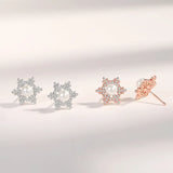 925 Silver Freshwater Pearl Snowflake Stud Earrings Rose Plated Women Jewelry