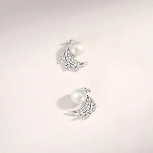 925 Silver Freshwater Pearls Angel Wing Stud Earrings Rose Plating