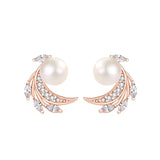 925 Silver Freshwater Pearls Angel Wing Stud Earrings Rose Plating