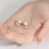 925 Silver Freshwater Pearls Angel Wing Stud Earrings Rose Plating