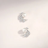 925 Silver Freshwater Pearls Angel Wing Stud Earrings Rose Plating