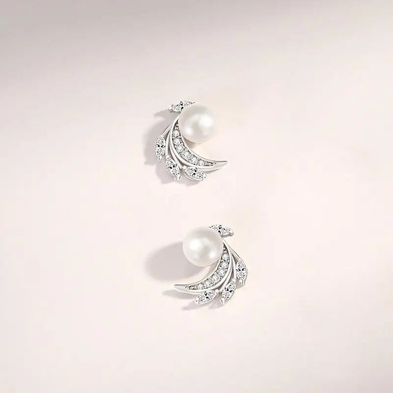 925 Silver Freshwater Pearls Angel Wing Stud Earrings Rose Plating