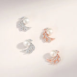 925 Silver Freshwater Pearls Angel Wing Stud Earrings Rose Plating