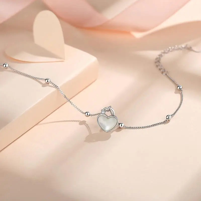 925 Silver Fritillaria Heart Bracelet Platinum Rose Plating Femme Accessories