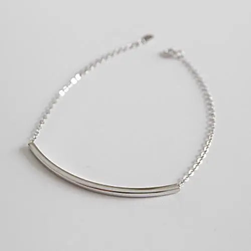 925 Silver Geometry Bend Pipe Bracelet Platinum Plated Women Accessories
