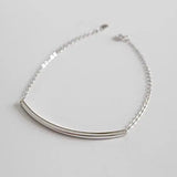 925 Silver Geometry Bend Pipe Bracelet Platinum Plated Women Accessories