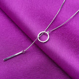925 Silver Geometry Circle Strip Chain Pendant Necklace for Women