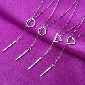 925 Silver Geometry Circle Strip Chain Pendant Necklace for Women