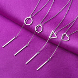 925 Silver Geometry Circle Strip Chain Pendant Necklace for Women