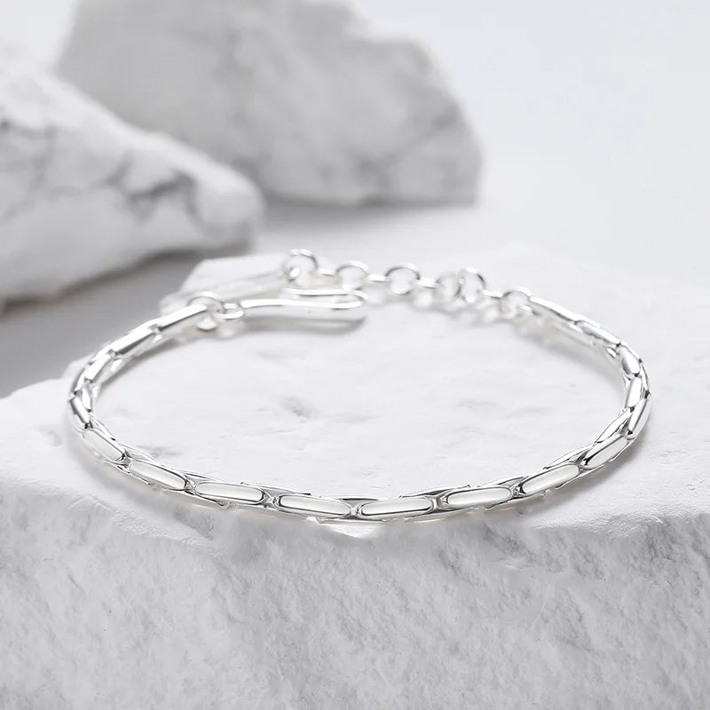 925 Sterling Silver Round Buckle Chain Bracelet for Women