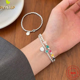 925 Silver Good Luck Smiley Bracelet Hand Beaded Elastic Rope DIY Bracelets